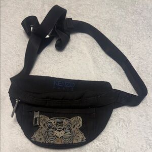 Kenzo Black Belt Bag with Embroidered Tiger